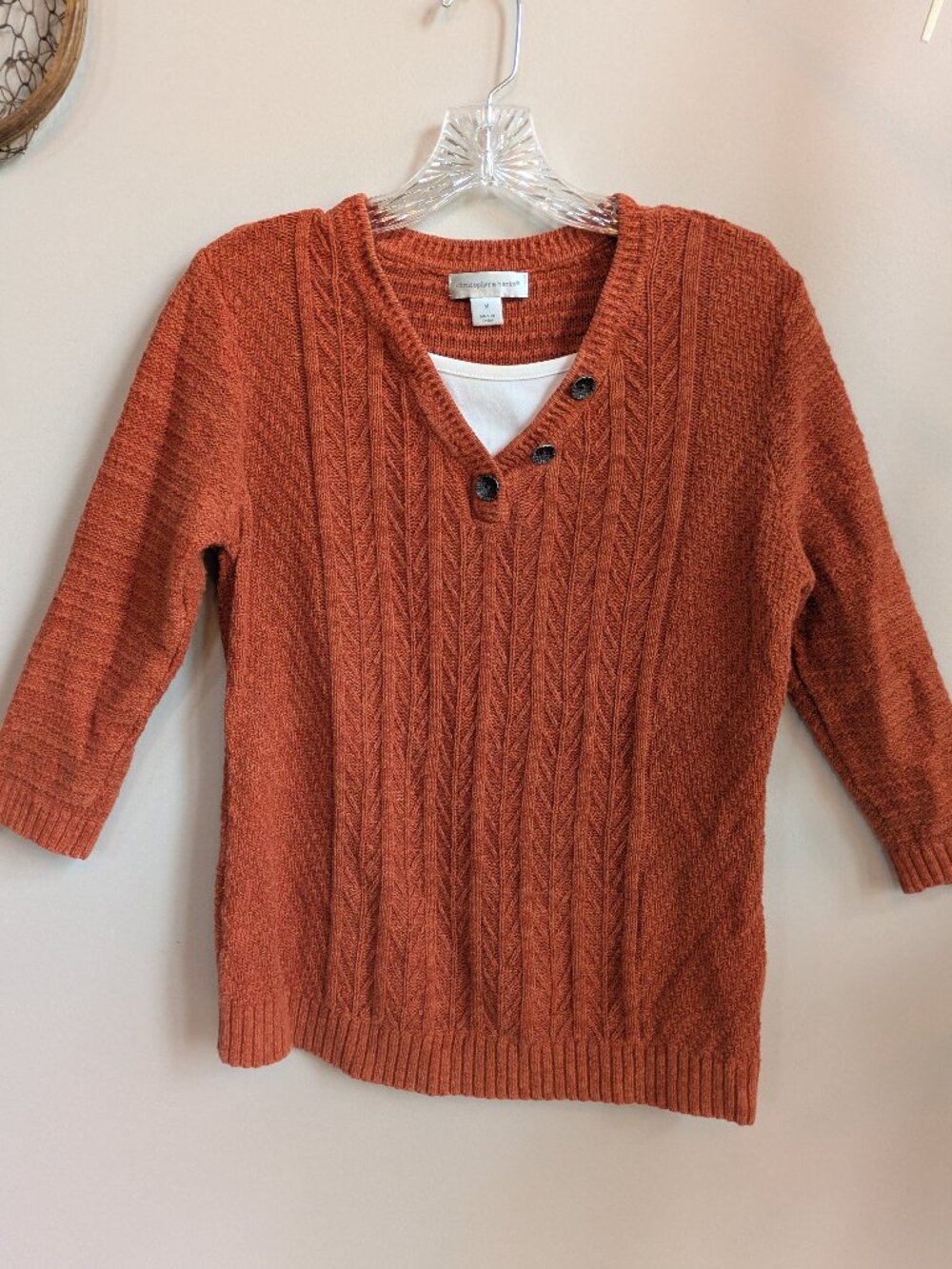 Christopher banks M v neck ribbed knit orange sweater tank insert #650